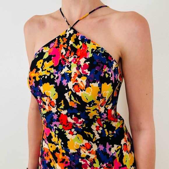 New Aidan by Aidan Mattox Abstract Print Crepe Fit & Flare halter mini dress - Picture 2 of 15